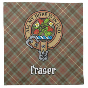 Clan Fraser Crest over Weathered Hunting Tartan Cloth Napkin