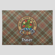 Clan Fraser Crest over Weathered Hunting Tartan Cloth Placemat