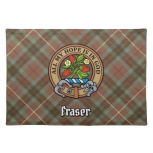 Clan Fraser Crest over Weathered Hunting Tartan Cloth Placemat