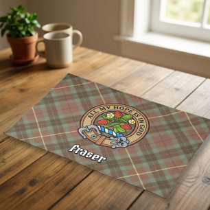 Clan Fraser Crest over Weathered Hunting Tartan Cloth Placemat