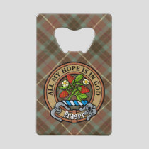 Clan Fraser Crest over Weathered Hunting Tartan Credit Card Bottle Opener