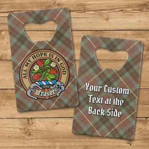 Clan Fraser Crest over Weathered Hunting Tartan Credit Card Bottle Opener