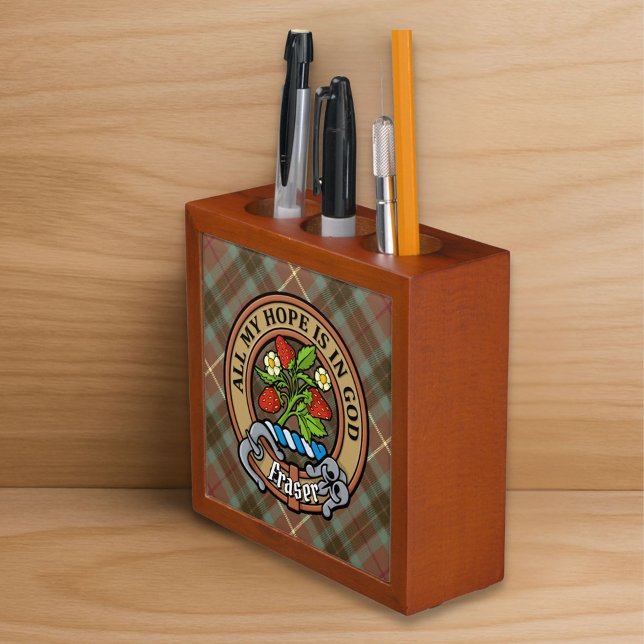 Clan Fraser Crest over Weathered Hunting Tartan Desk Organizer (Creator Uploaded)