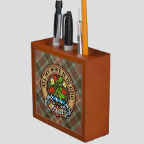 Clan Fraser Crest over Weathered Hunting Tartan Desk Organizer