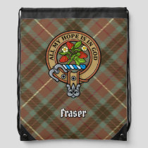 Clan Fraser Crest over Weathered Hunting Tartan Drawstring Bag