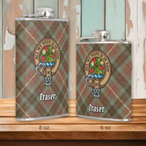 Clan Fraser Crest over Weathered Hunting Tartan Flask
