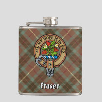 Clan Fraser Crest over Weathered Hunting Tartan Flask