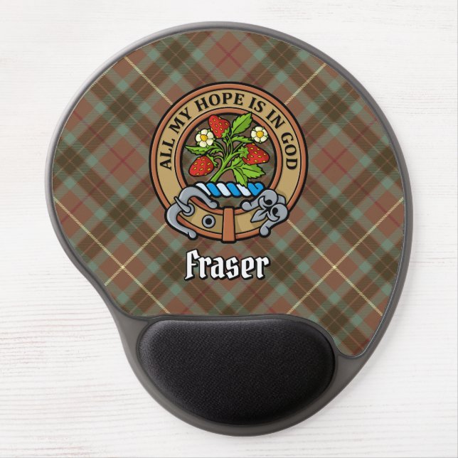 Clan Fraser Crest over Weathered Hunting Tartan Gel Mouse Pad (Front)