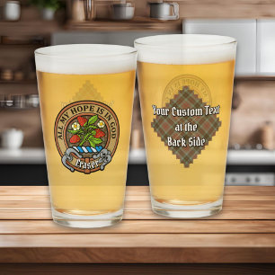 Clan Fraser Crest over Weathered Hunting Tartan Glass