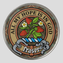 Clan Fraser Crest over Weathered Hunting Tartan Golf Ball Marker