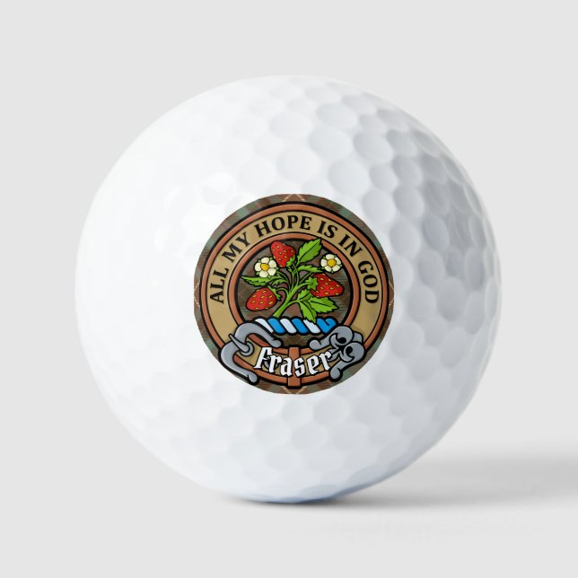 Clan Fraser Crest over Weathered Hunting Tartan Golf Balls (Front)