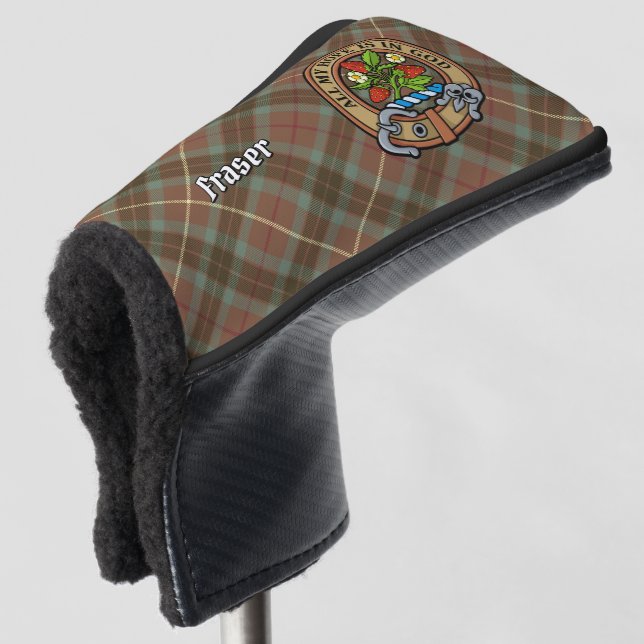 Clan Fraser Crest over Weathered Hunting Tartan Golf Head Cover (3/4 Front)