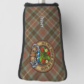 Clan Fraser Crest over Weathered Hunting Tartan Golf Head Cover (Rotate 90)