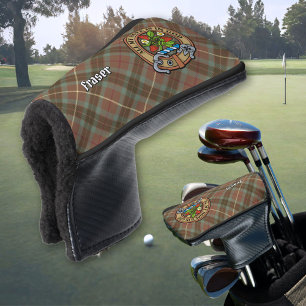 Clan Fraser Crest over Weathered Hunting Tartan Golf Head Cover