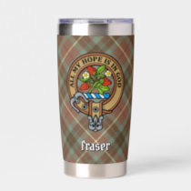Clan Fraser Crest over Weathered Hunting Tartan Insulated Tumbler
