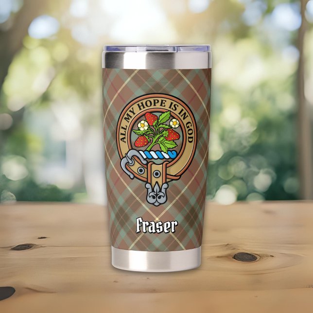 Clan Fraser Crest over Weathered Hunting Tartan Insulated Tumbler (Creator Uploaded)
