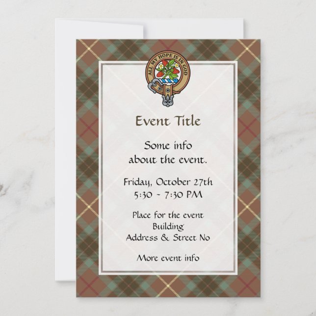 Clan Fraser Crest over Weathered Hunting Tartan Invitation (Front)