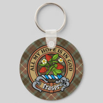 Clan Fraser Crest over Weathered Hunting Tartan Keychain