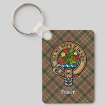Clan Fraser Crest over Weathered Hunting Tartan Keychain