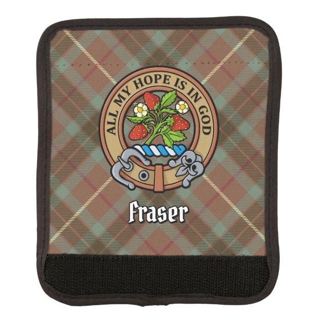 Clan Fraser Crest over Weathered Hunting Tartan Luggage Handle Wrap (Front)