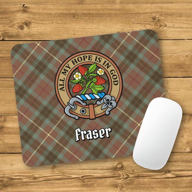 Clan Fraser Crest over Weathered Hunting Tartan Mouse Pad (Creator Uploaded)