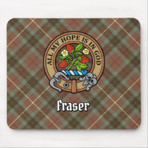 Clan Fraser Crest over Weathered Hunting Tartan Mouse Pad