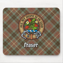 Clan Fraser Crest over Weathered Hunting Tartan Mouse Pad