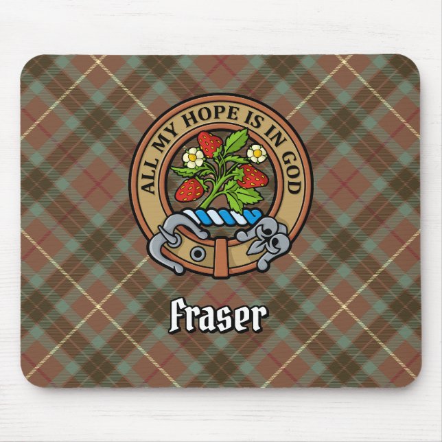 Clan Fraser Crest over Weathered Hunting Tartan Mouse Pad (Front)