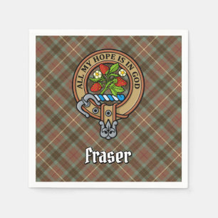 Clan Fraser Crest over Weathered Hunting Tartan Napkins
