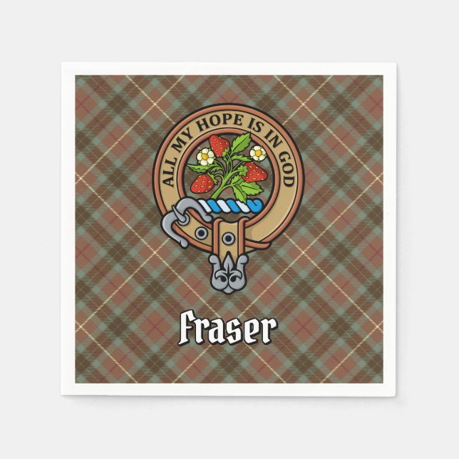 Clan Fraser Crest over Weathered Hunting Tartan Napkins (Front)