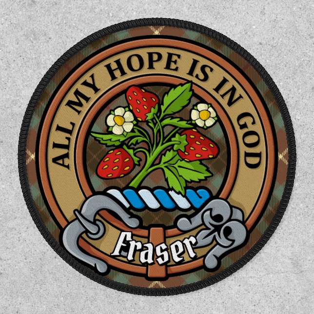 Clan Fraser Crest over Weathered Hunting Tartan Patch (Front)