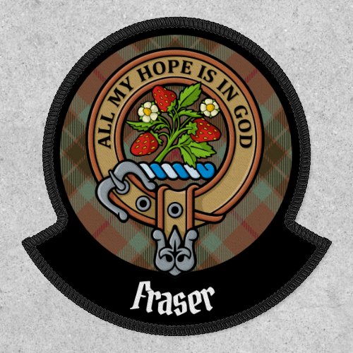 Clan Fraser Crest over Weathered Hunting Tartan Patch