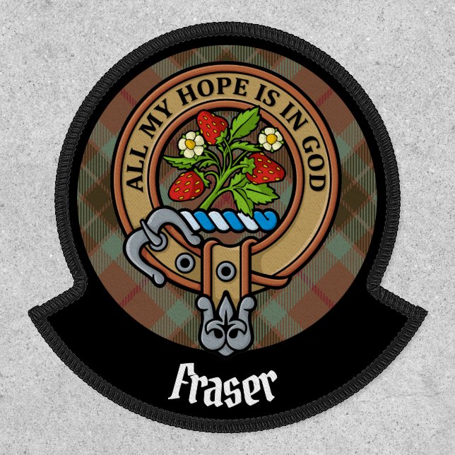 Clan Fraser Crest over Weathered Hunting Tartan Patch (Front)