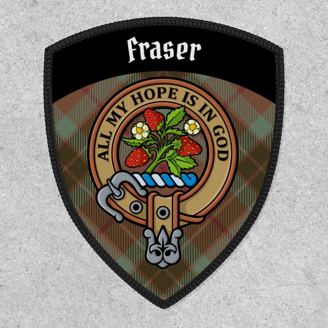 Clan Fraser Crest over Weathered Hunting Tartan Patch (Front)
