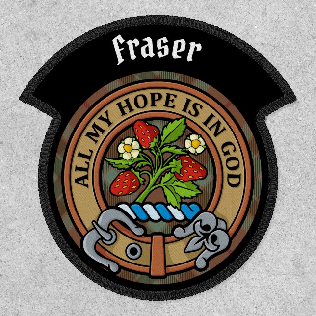 Clan Fraser Crest over Weathered Hunting Tartan Patch (Front)