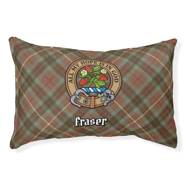 Clan Fraser Crest over Weathered Hunting Tartan Pet Bed (Front)