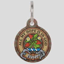 Clan Fraser Crest over Weathered Hunting Tartan Pet ID Tag
