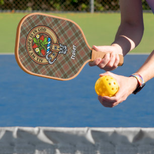 Clan Fraser Crest over Weathered Hunting Tartan Pickleball Paddle