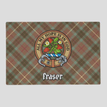 Clan Fraser Crest over Weathered Hunting Tartan Placemat