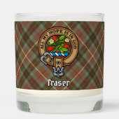 Clan Fraser Crest over Weathered Hunting Tartan Scented Candle (Front)
