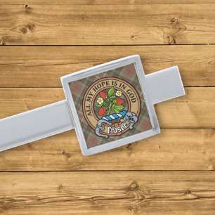 Clan Fraser Crest over Weathered Hunting Tartan Silver Finish Tie Bar