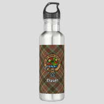 Clan Fraser Crest over Weathered Hunting Tartan Stainless Steel Water Bottle
