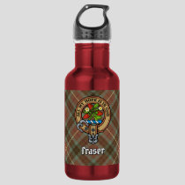 Clan Fraser Crest over Weathered Hunting Tartan Stainless Steel Water Bottle