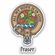 Clan Fraser Crest over Weathered Hunting Tartan Sticker