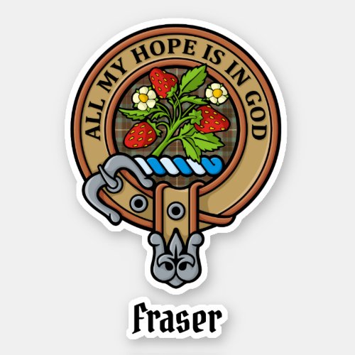 Clan Fraser Crest over Weathered Hunting Tartan Sticker