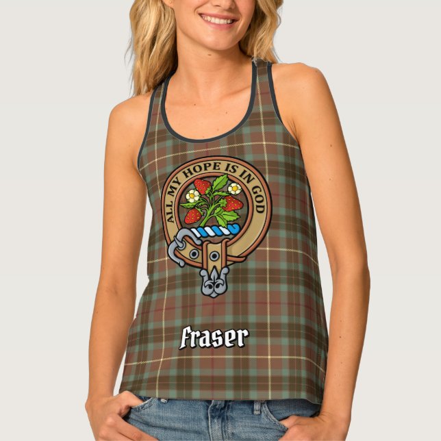Clan Fraser Crest over Weathered Hunting Tartan Tank Top (Front)