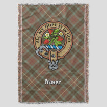 Clan Fraser Crest over Weathered Hunting Tartan Throw Blanket