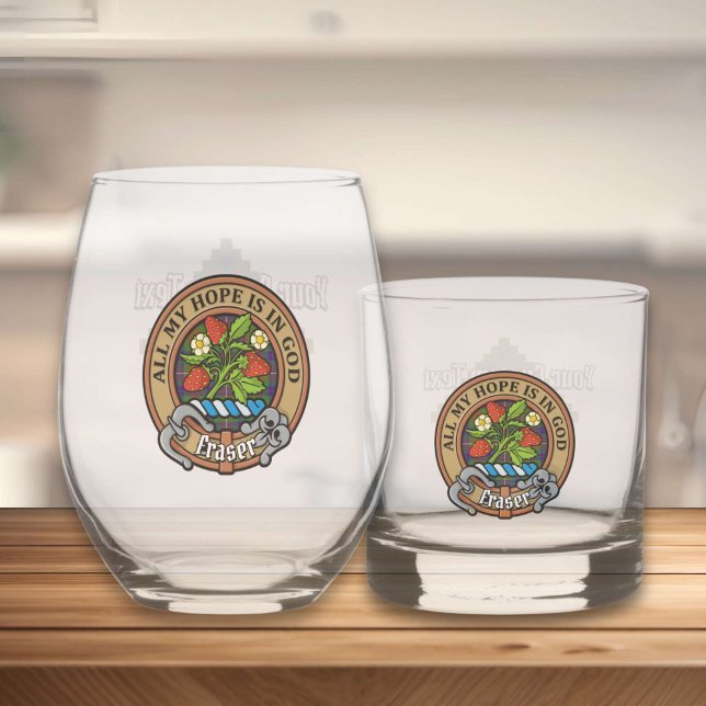 Clan Fraser Crest over Weathered Hunting Tartan Whiskey Glass (Creator Uploaded)
