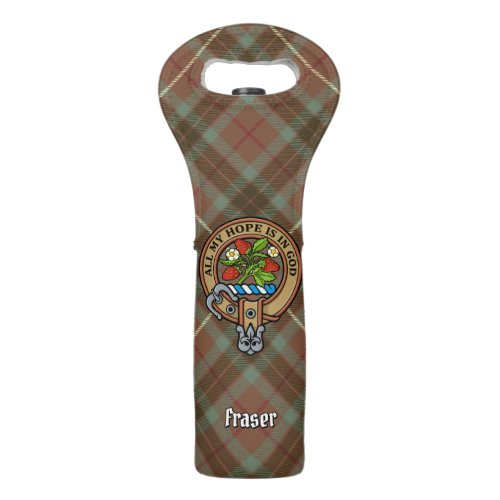 Clan Fraser Crest over Weathered Hunting Tartan Wine Bag