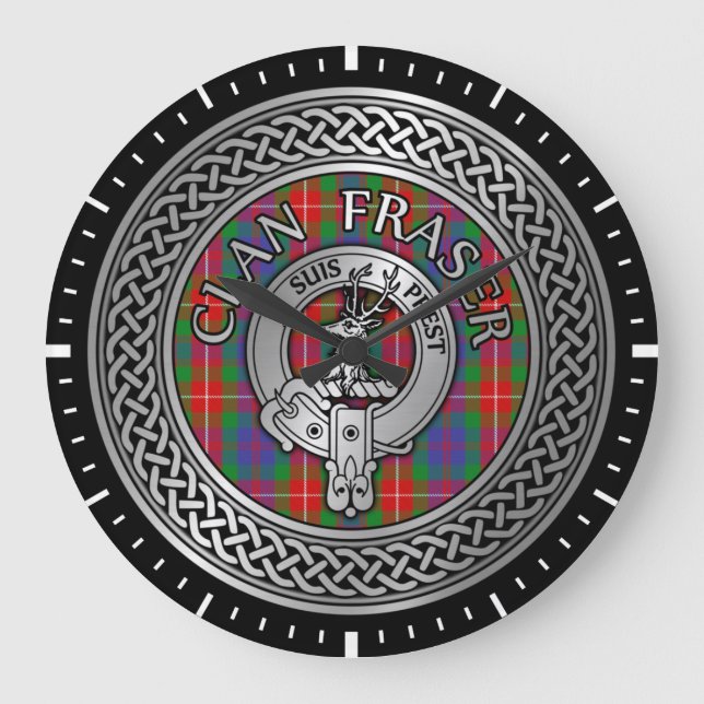 Clan Fraser Crest & Tartan Knot Large Clock (Front)